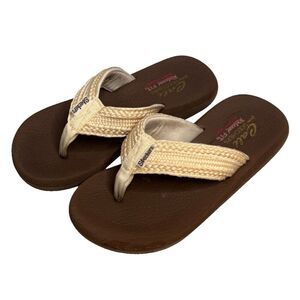 Skechers Cali Asana Women’s US Size 8 Yoga Foam Flip Flops Cream Brown Knit